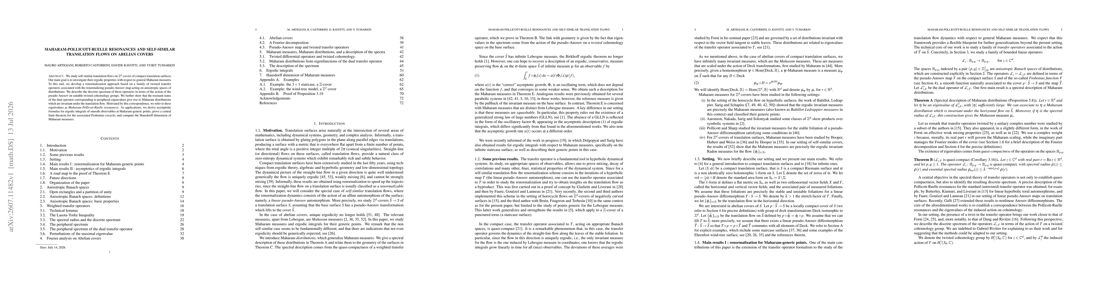 Thumbnail for Maharam-Pollicott-Ruelle resonances and self-similar translation flows on abelian covers
