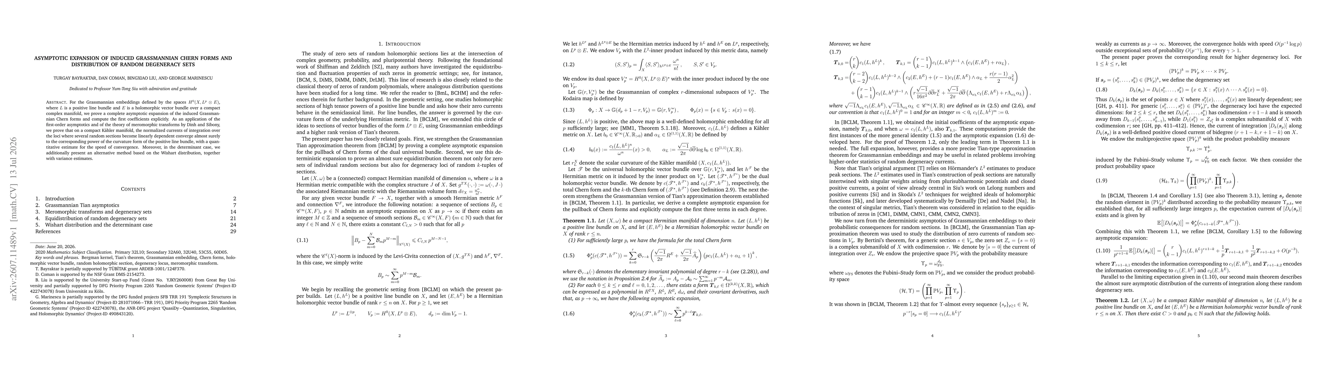 Thumbnail for Asymptotic expansion of induced Grassmannian Chern forms and distribution of random degeneracy sets