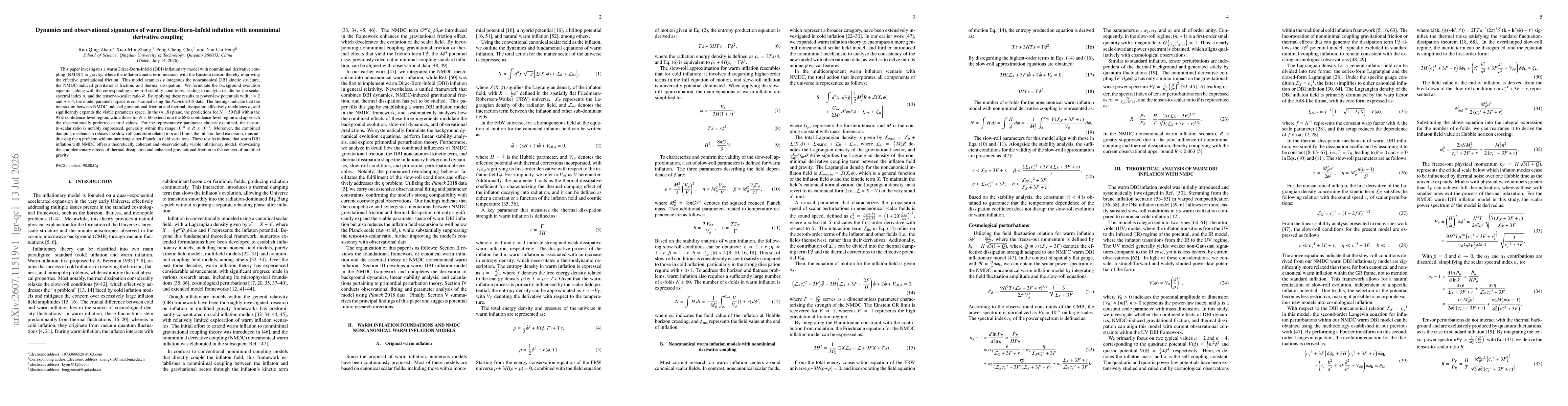 Thumbnail for Dynamics and observational signatures of warm Dirac-Born-Infeld inflation with nonminimal derivative coupling