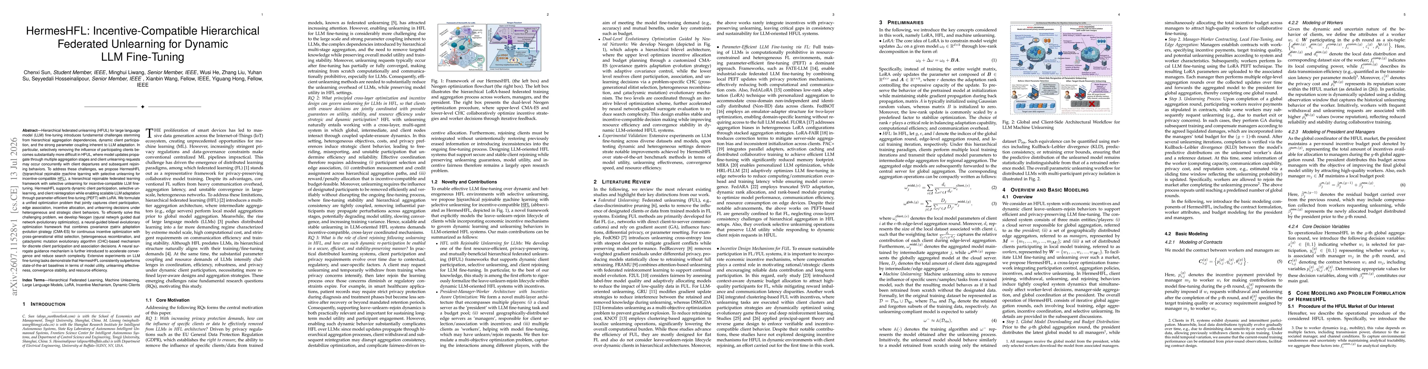 Thumbnail for HermesHFL: Incentive-Compatible Hierarchical Federated Unlearning for Dynamic LLM Fine-Tuning