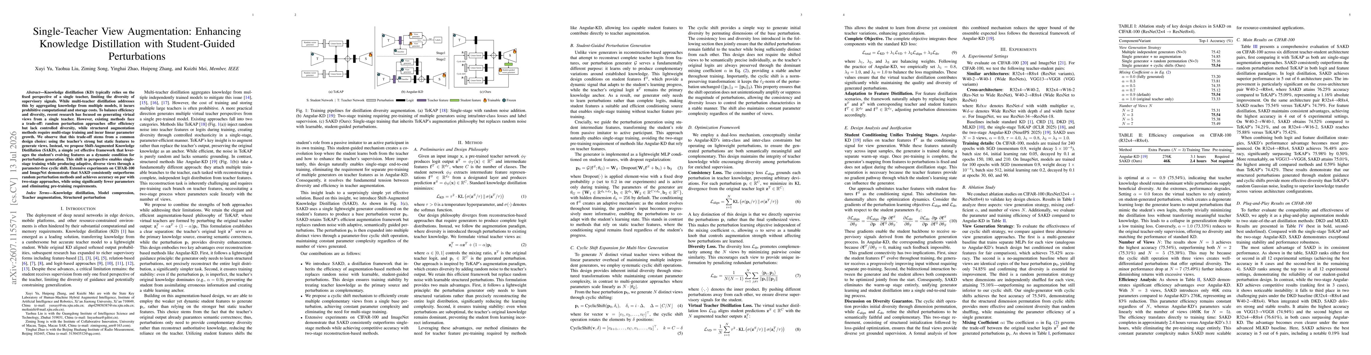 Thumbnail for Single-Teacher View Augmentation: Enhancing Knowledge Distillation with Student-Guided Perturbations