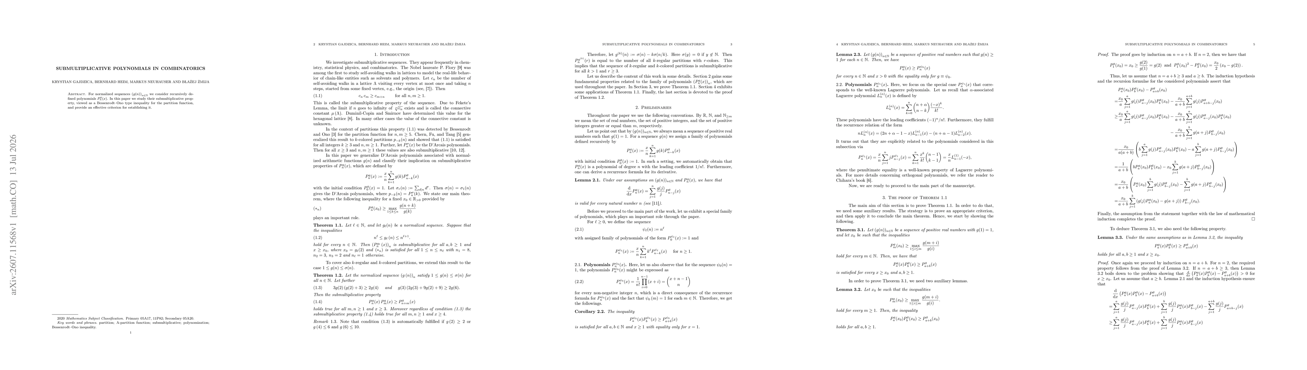 Thumbnail for Submultiplicative Polynomials in Combinatorics