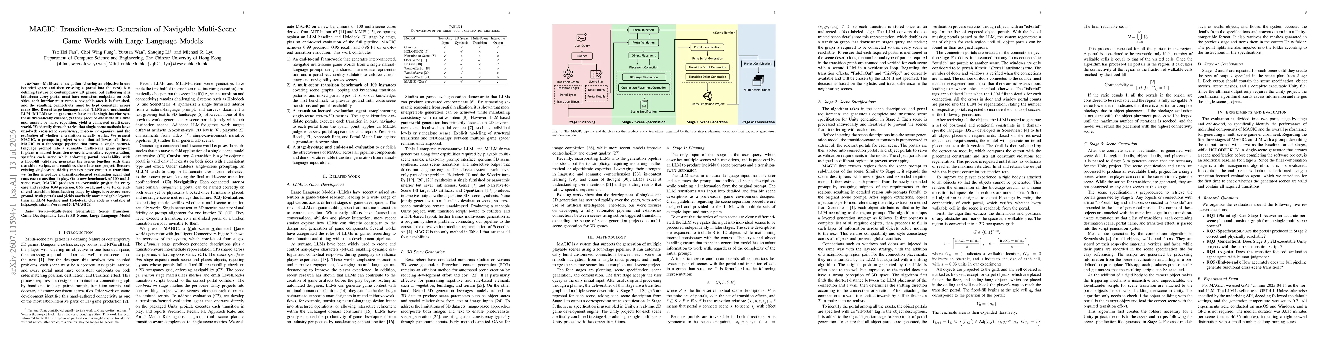 Thumbnail for MAGIC: Transition-Aware Generation of Navigable Multi-Scene Game Worlds with Large Language Models