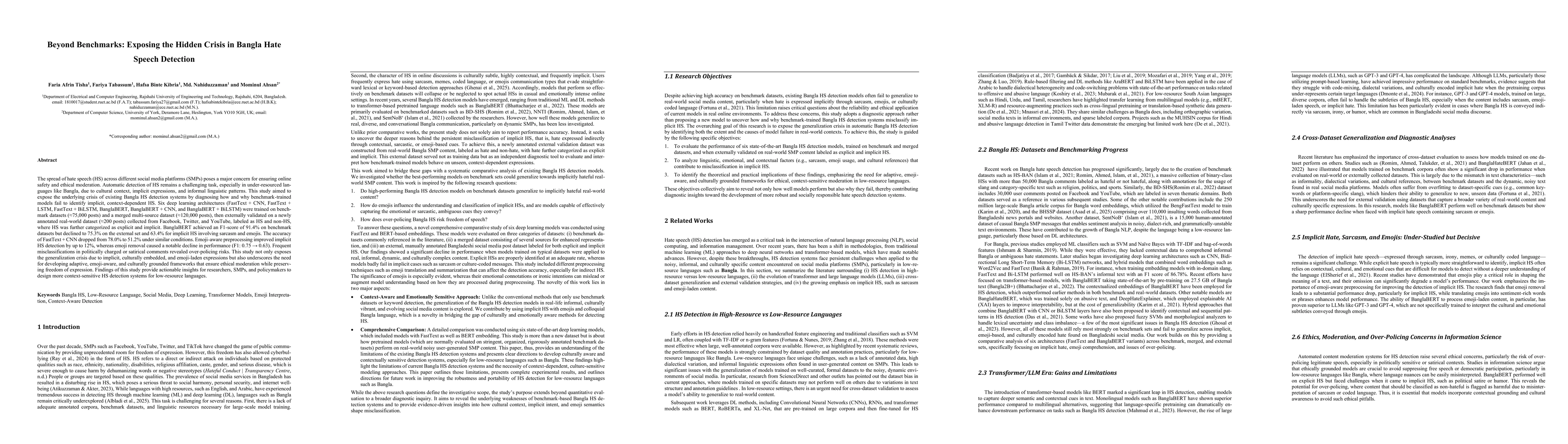 Thumbnail for Beyond Benchmarks: Exposing the Hidden Crisis in Bangla Hate Speech Detection