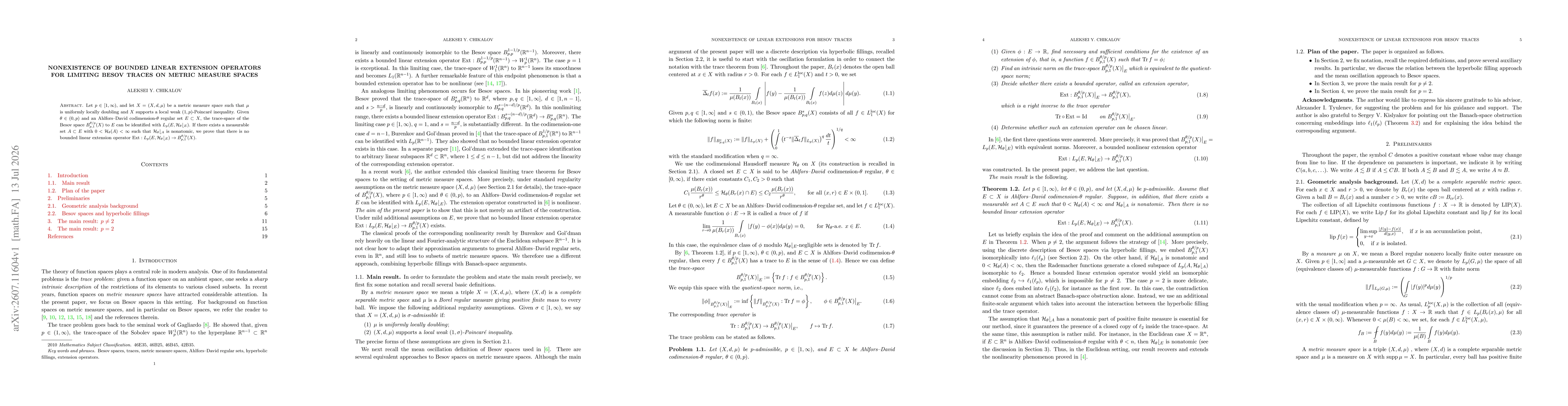 Thumbnail for Nonexistence of Bounded Linear Extension Operators for Limiting Besov Traces on Metric Measure Spaces