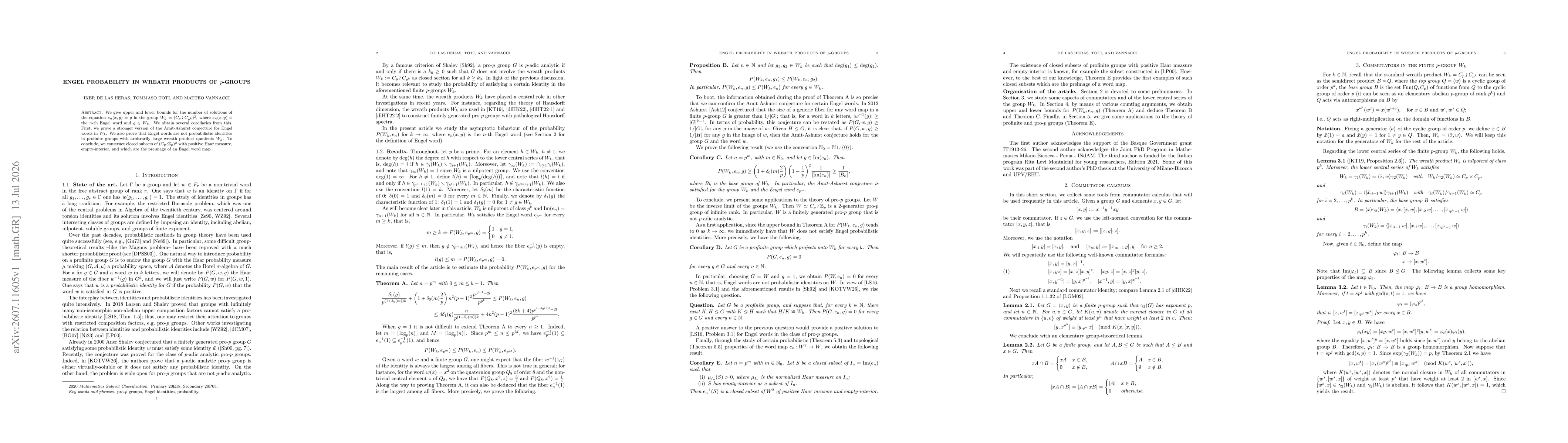 Thumbnail for Engel probability in wreath products of $p$-groups