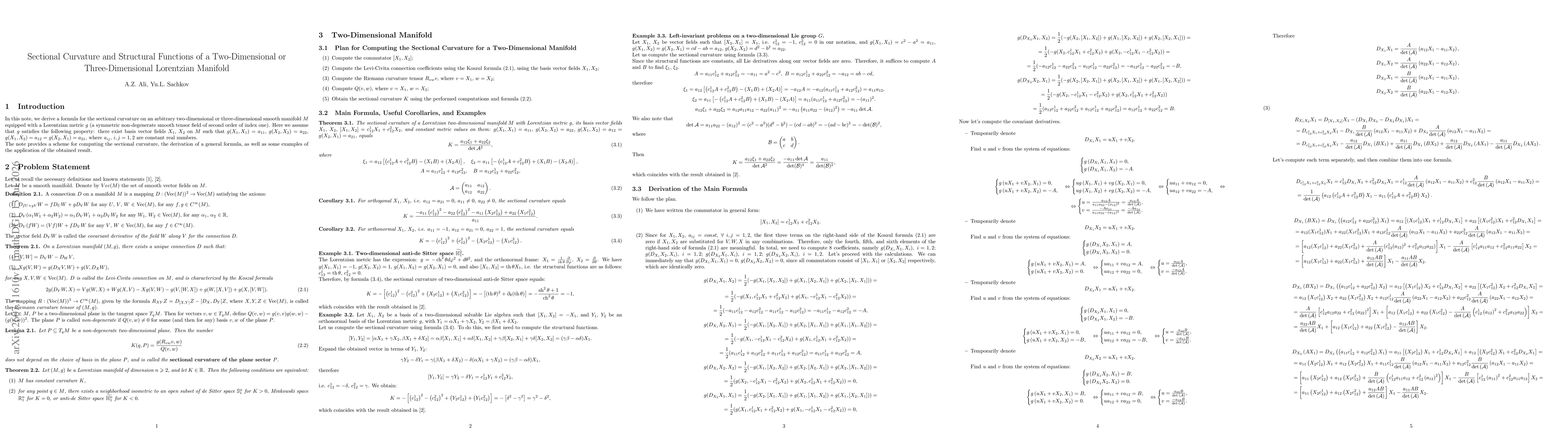 Thumbnail for Sectional Curvature and Structural Functions of a Two-Dimensional or Three-Dimensional Lorentzian Manifold
