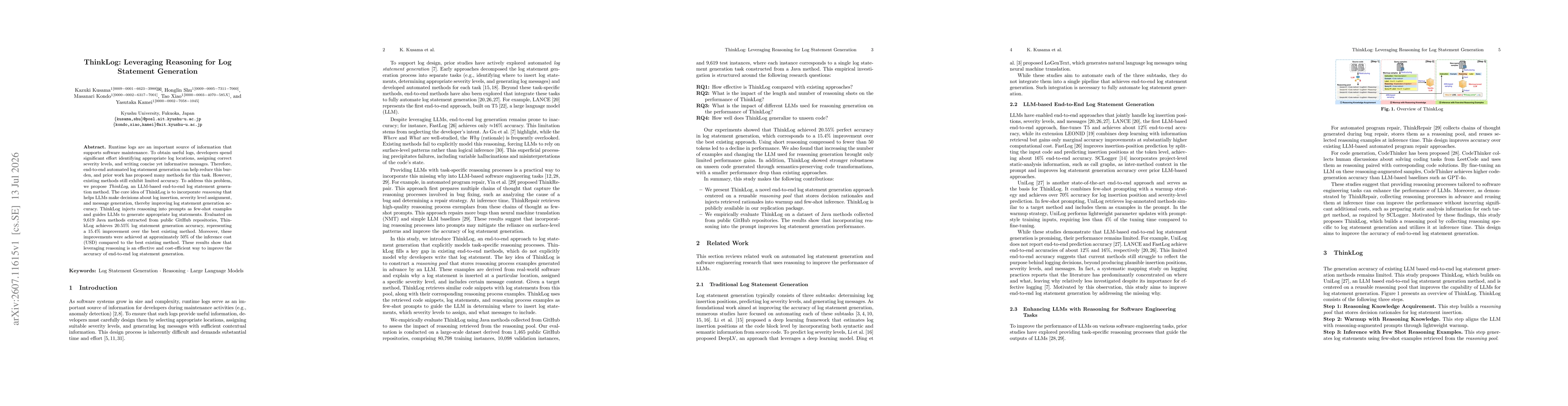 Thumbnail for ThinkLog: Leveraging Reasoning for Log Statement Generation