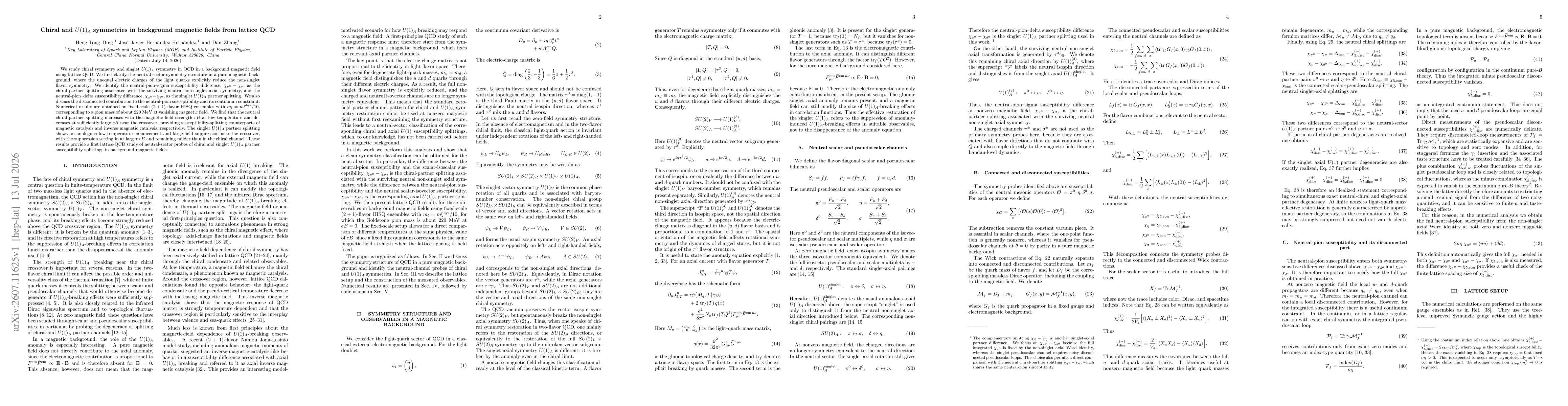 Thumbnail for Chiral and $U(1)_A$ symmetries in background magnetic fields from lattice QCD