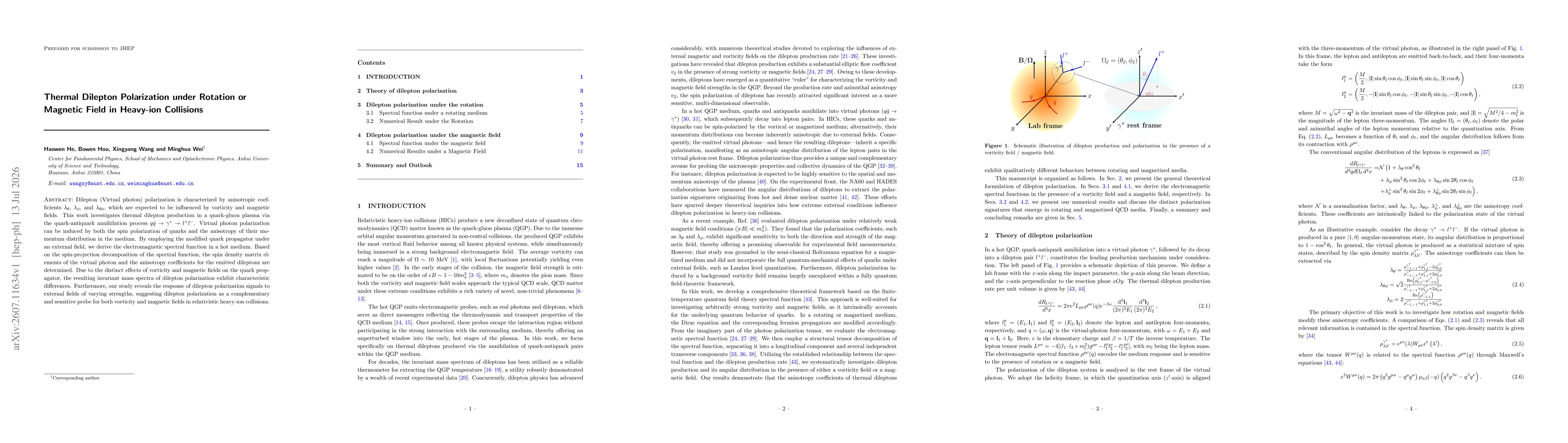 Thumbnail for Thermal Dilepton Polarization under Rotation or Magnetic Field in Heavy-ion Collisions