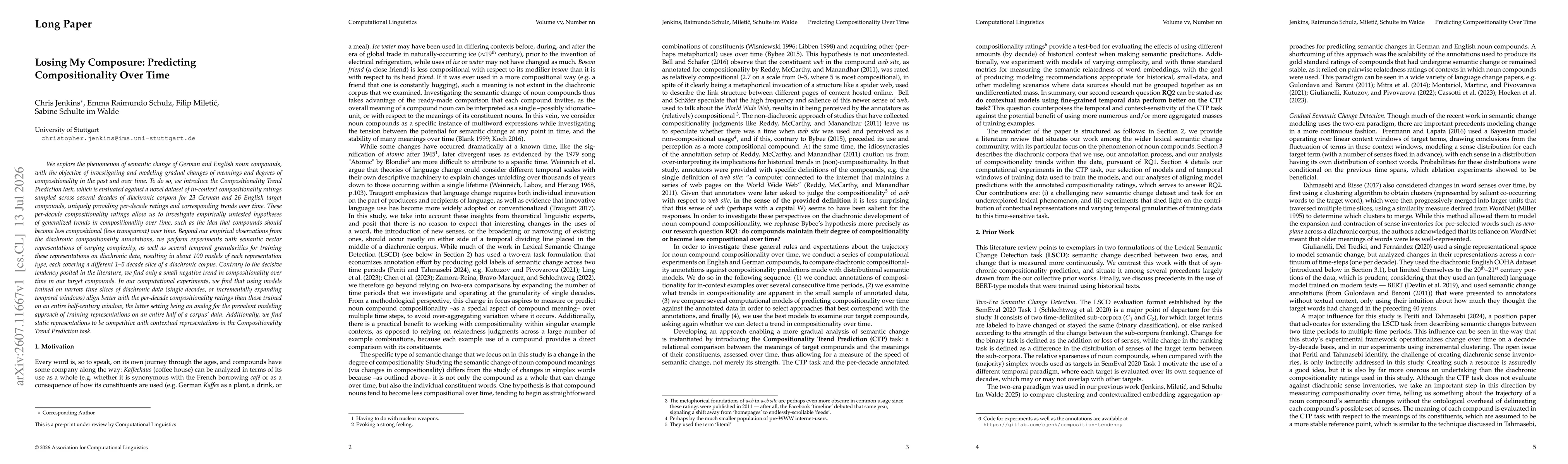 Thumbnail for Losing My Composure: Predicting Compositionality Over Time
