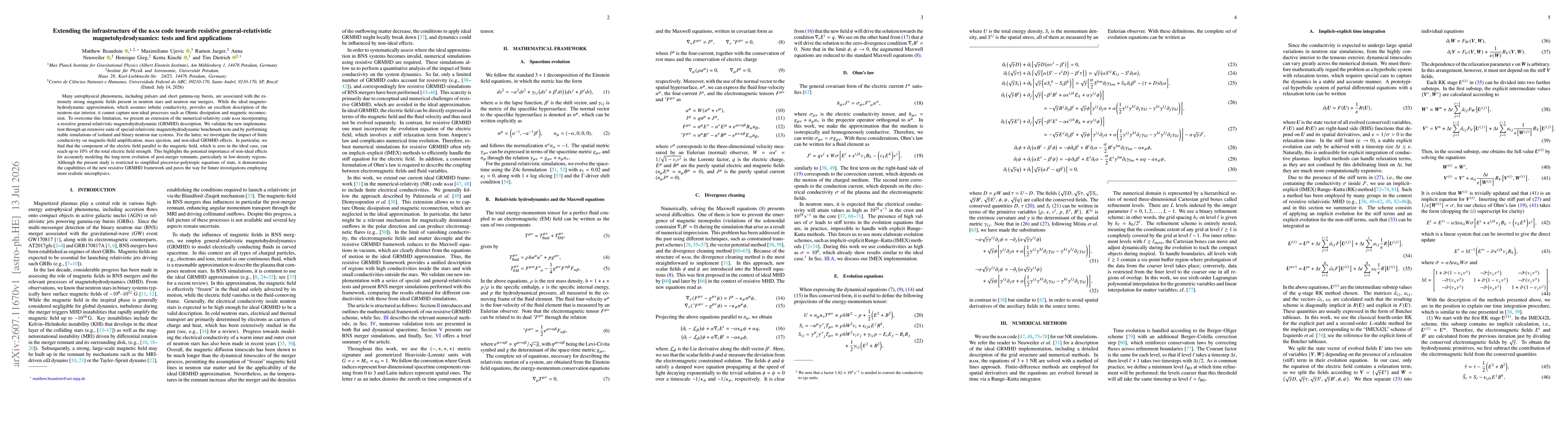 Thumbnail for Extending the infrastructure of the BAM code towards resistive general-relativistic magnetohydrodynamics: tests and first applications