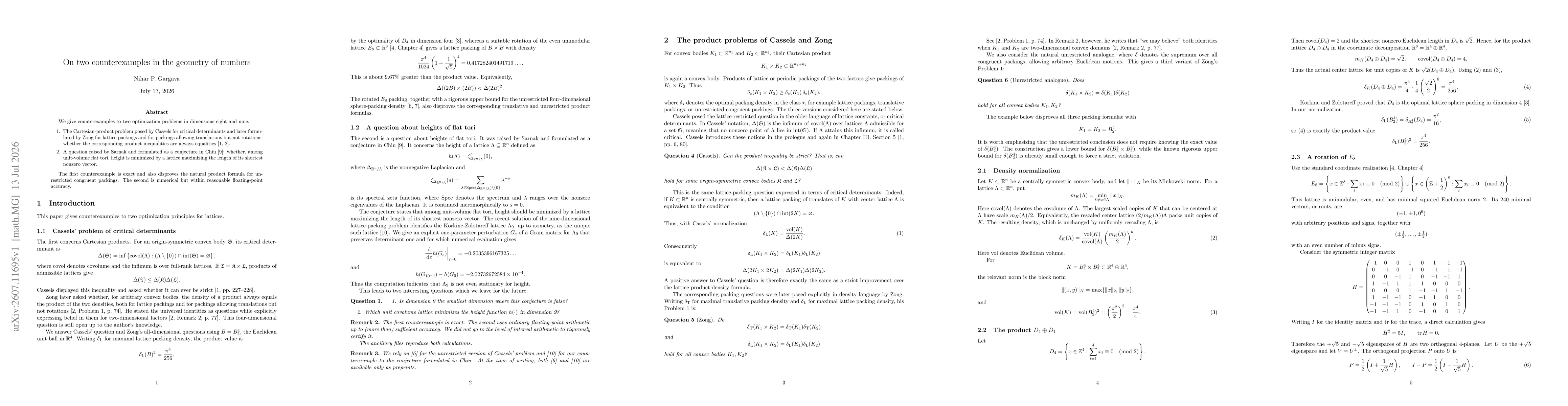 Thumbnail for On two counterexamples in the geometry of numbers