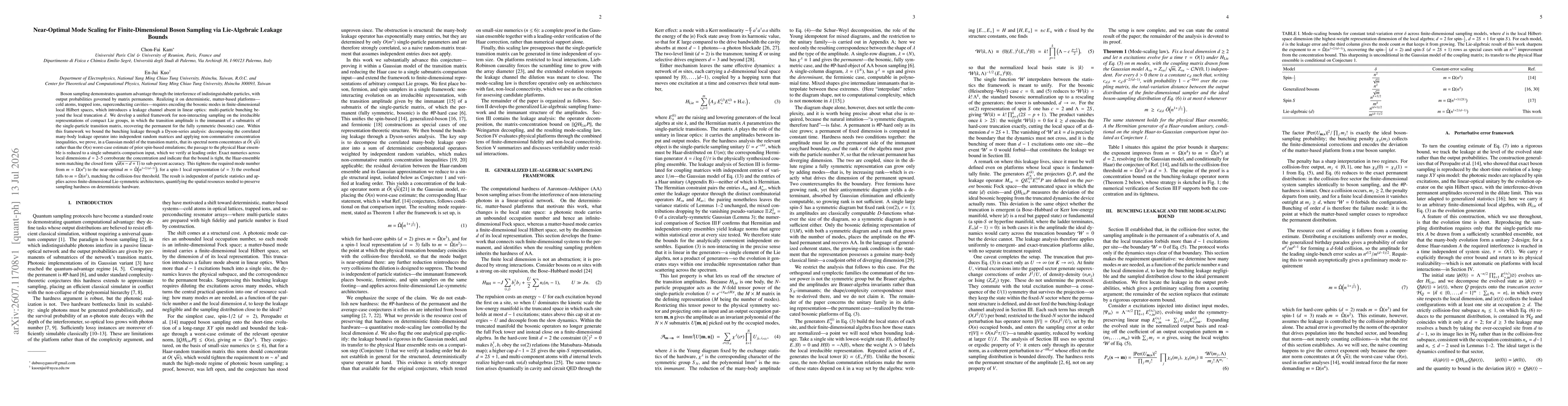 Thumbnail for Near-Optimal Mode Scaling for Finite-Dimensional Boson Sampling via Lie-Algebraic Leakage Bounds