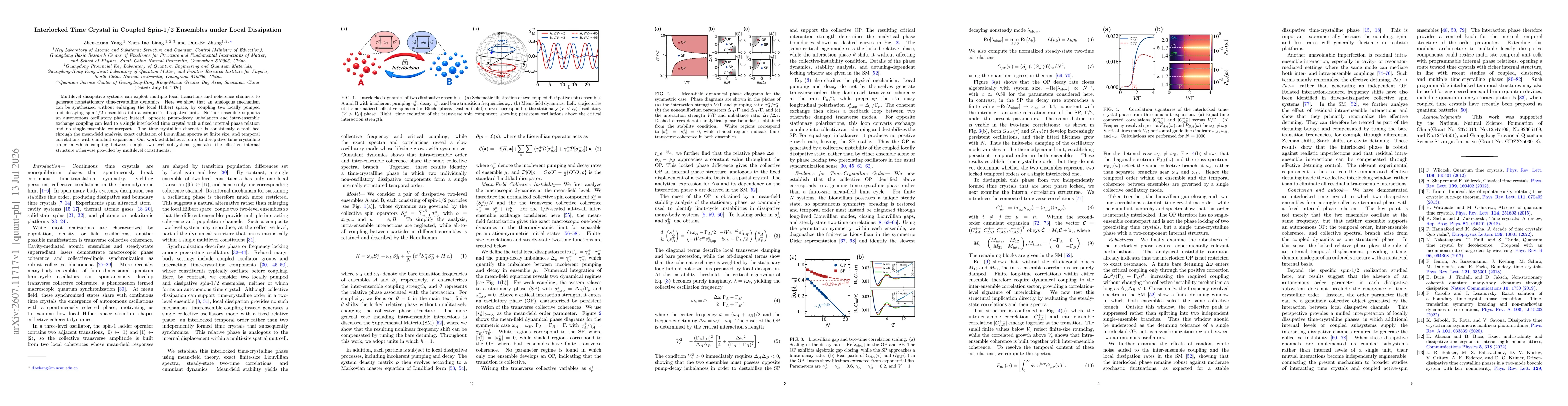 Thumbnail for Interlocked Time Crystal in Coupled Spin-1/2 Ensembles under Local Dissipation