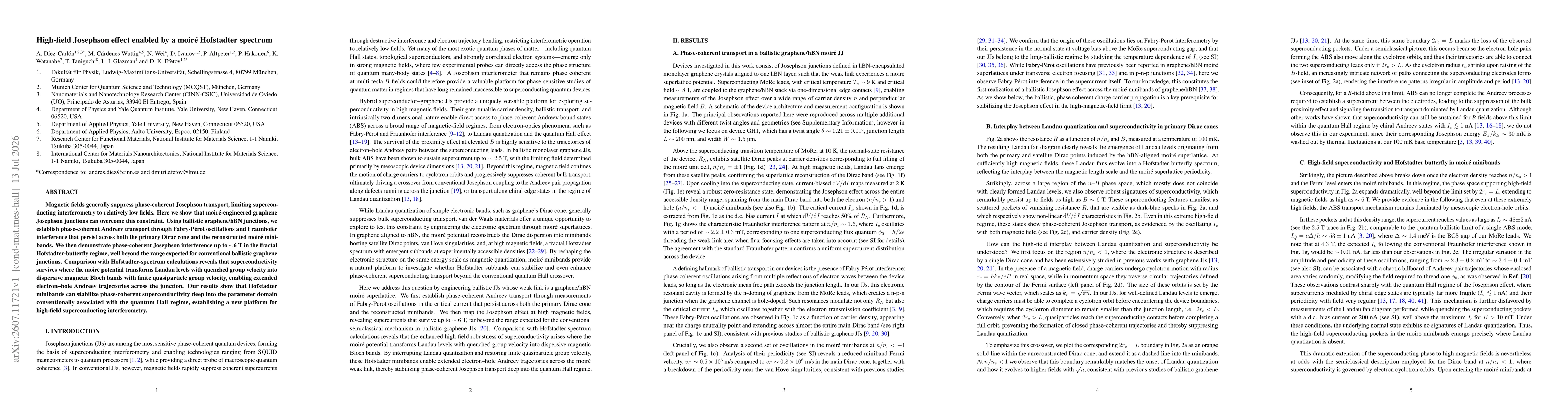 Thumbnail for High-field Josephson effect enabled by a moiré Hofstadter spectrum