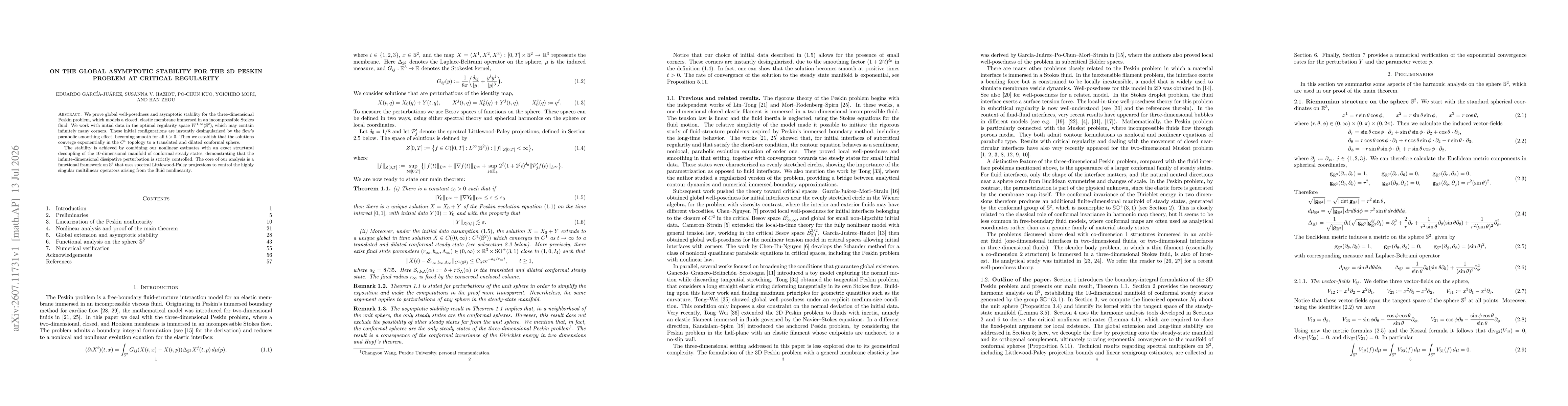 Thumbnail for On the global asymptotic stability for the 3D Peskin Problem at critical regularity