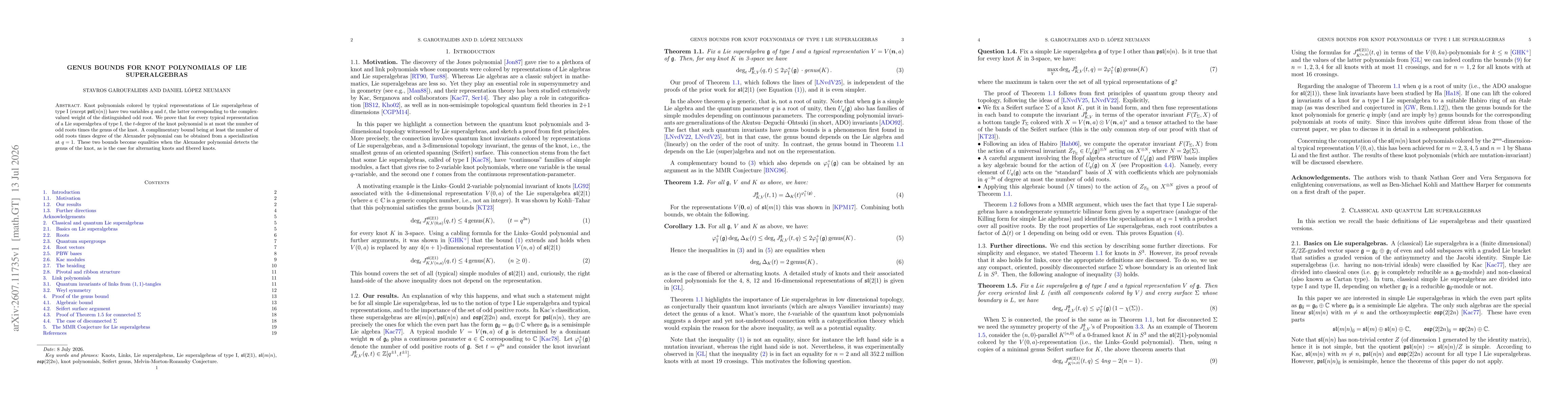 Thumbnail for Genus bounds for knot polynomials of Lie superalgebras