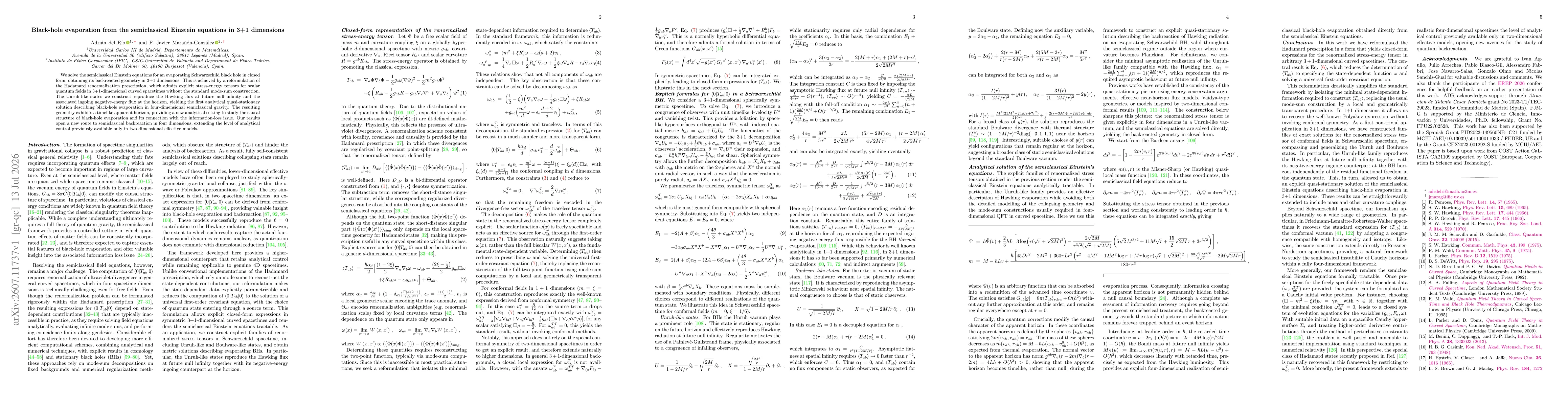 Thumbnail for Black-hole evaporation from the semiclassical Einstein equations in 3+1 dimensions