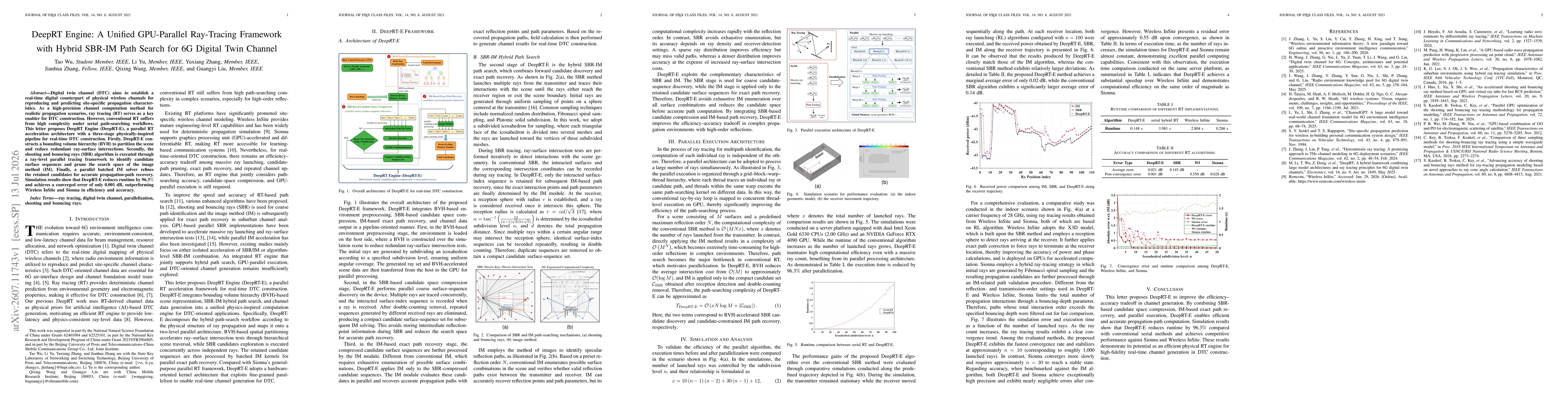 Thumbnail for DeepRT Engine: A Unified GPU-Parallel Ray-Tracing Framework with Hybrid SBR-IM Path Search for 6G Digital Twin Channel