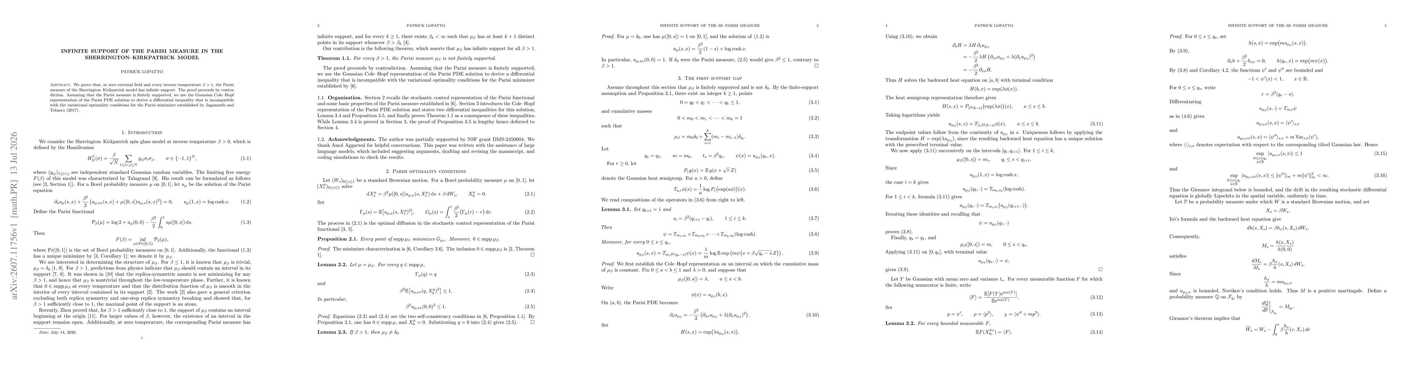 Thumbnail for Infinite support of the Parisi measure in the Sherrington-Kirkpatrick model