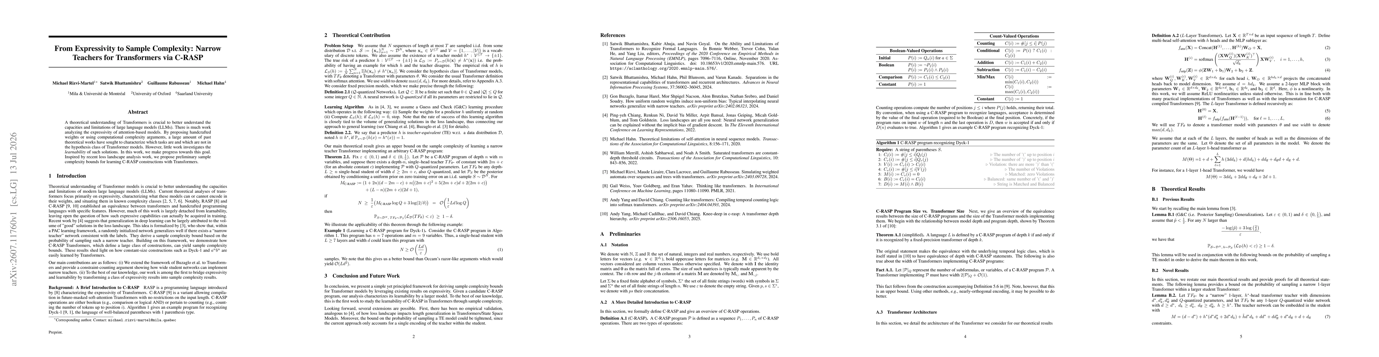 Thumbnail for From Expressivity to Sample Complexity: Narrow Teachers for Transformers via C-RASP