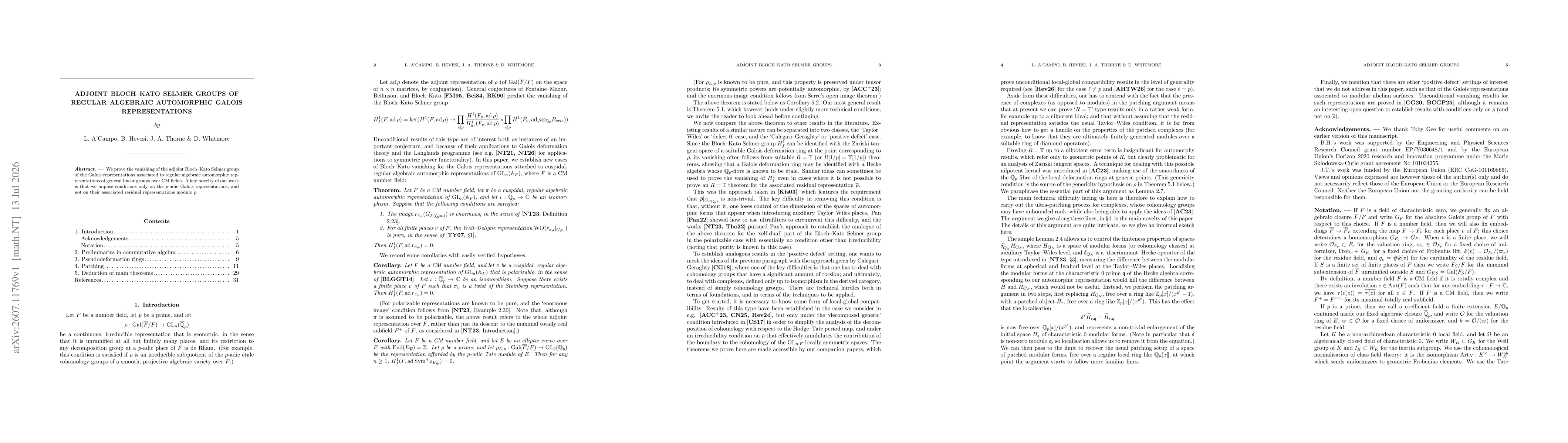 Thumbnail for Adjoint Bloch--Kato Selmer groups of regular algebraic automorphic Galois representations
