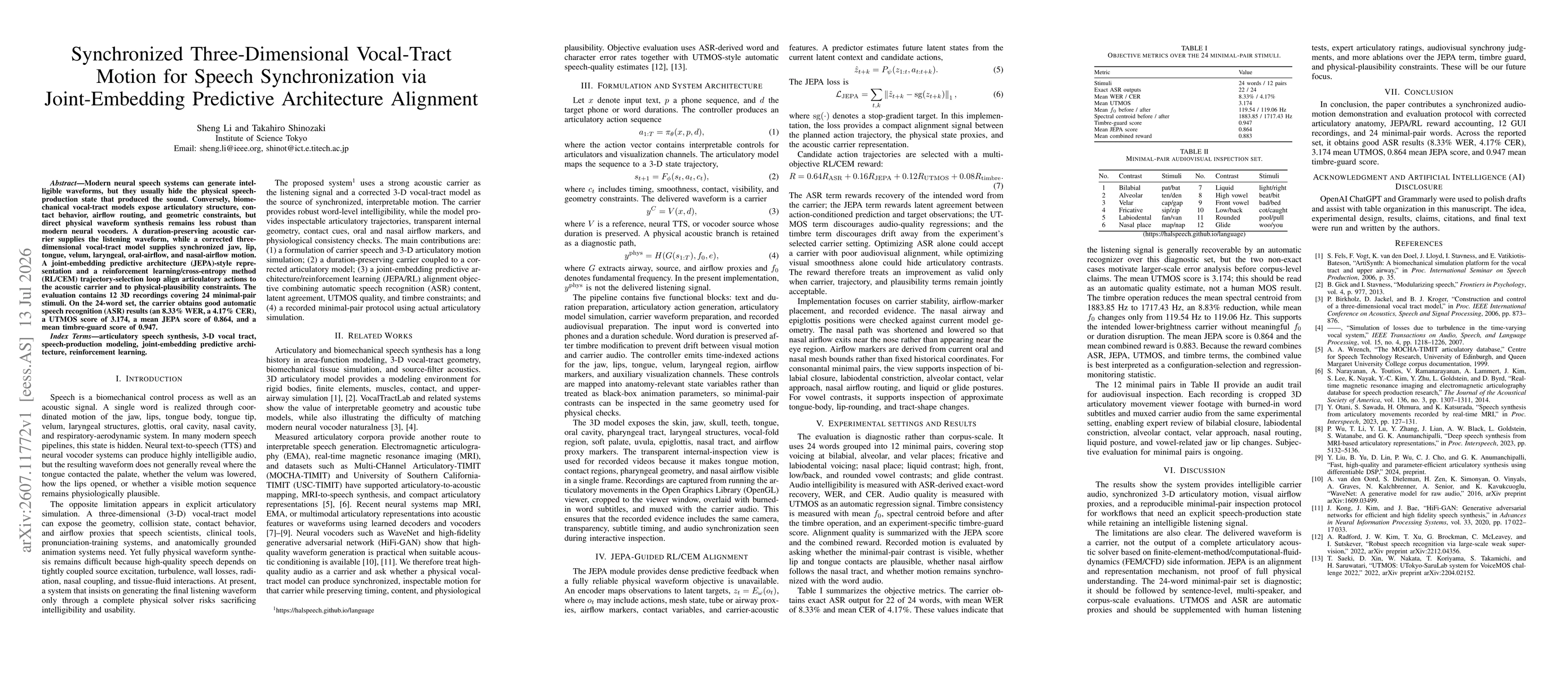 Thumbnail for Synchronized Three-Dimensional Vocal-Tract Motion for Speech Synchronization via Joint-Embedding Predictive Architecture Alignment