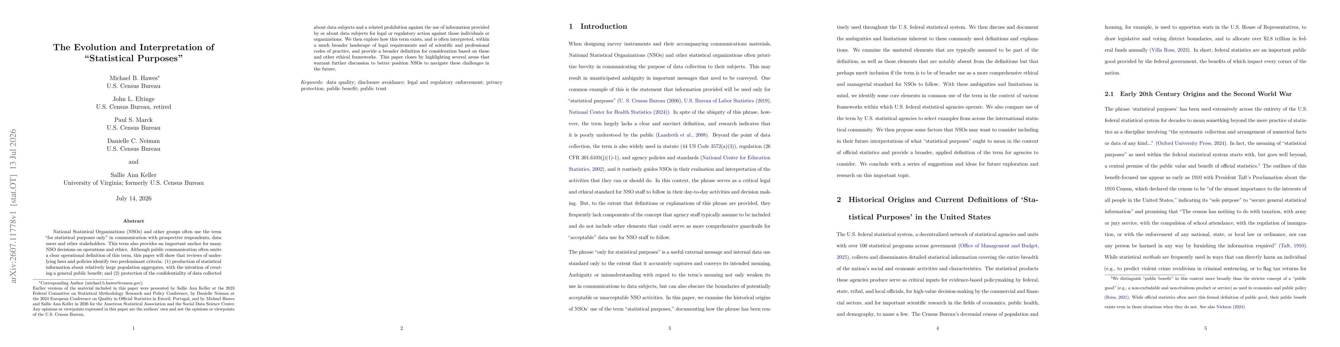 Thumbnail for The Evolution and Interpretation of "Statistical Purposes"