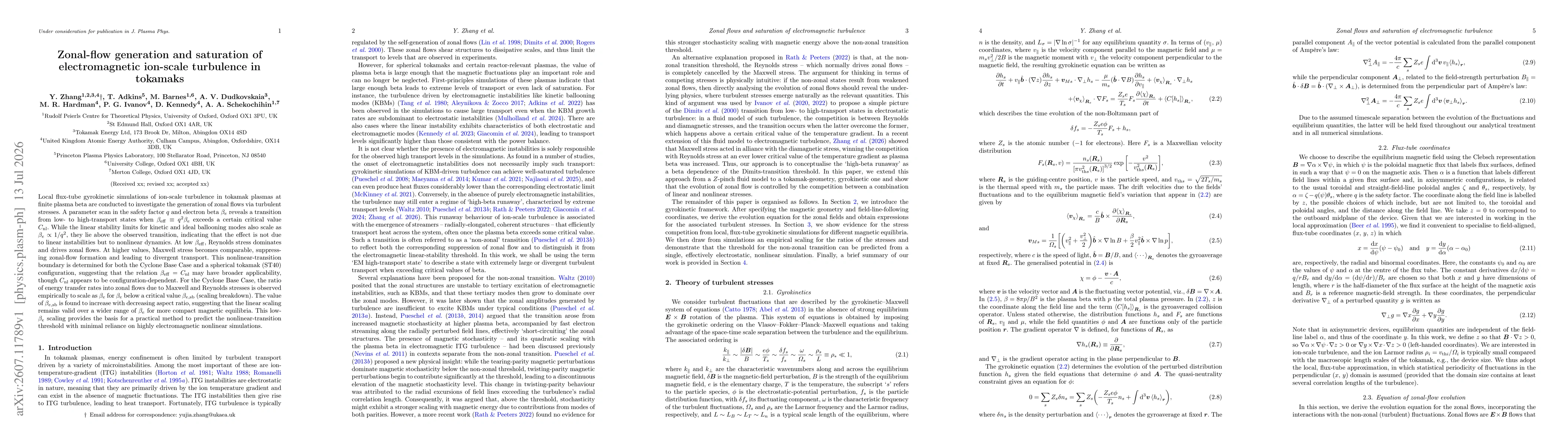 Thumbnail for Zonal-flow generation and saturation of electromagnetic ion-scale turbulence in tokamaks