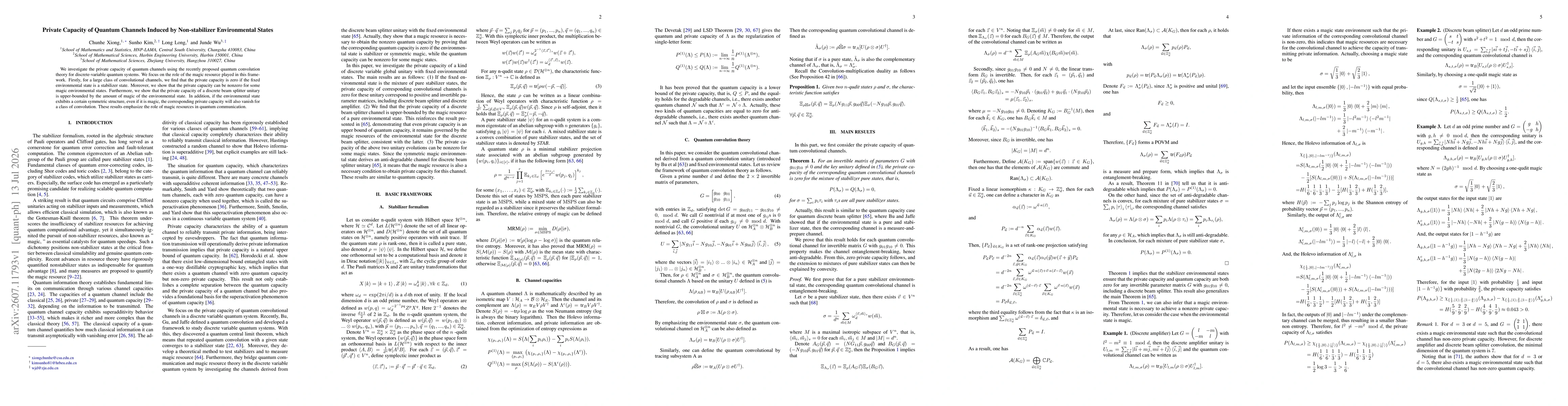 Thumbnail for Private Capacity of Quantum Channels Induced by Non-stabilizer Environmental States