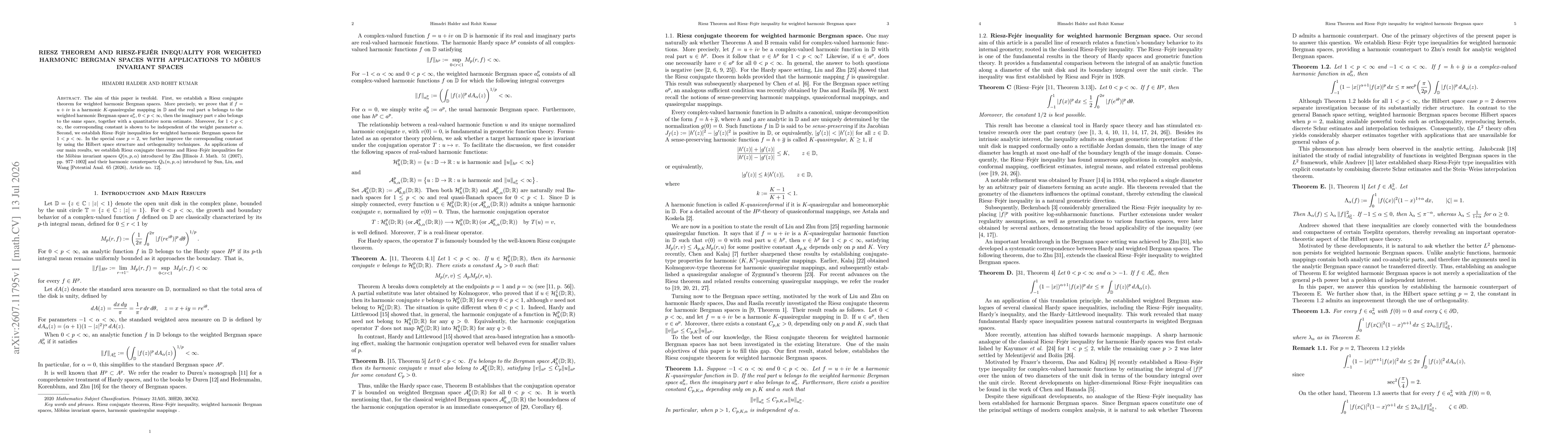 Thumbnail for Riesz Theorem and Riesz-Fejér inequality for weighted harmonic Bergman spaces with applications to Möbius invariant spaces