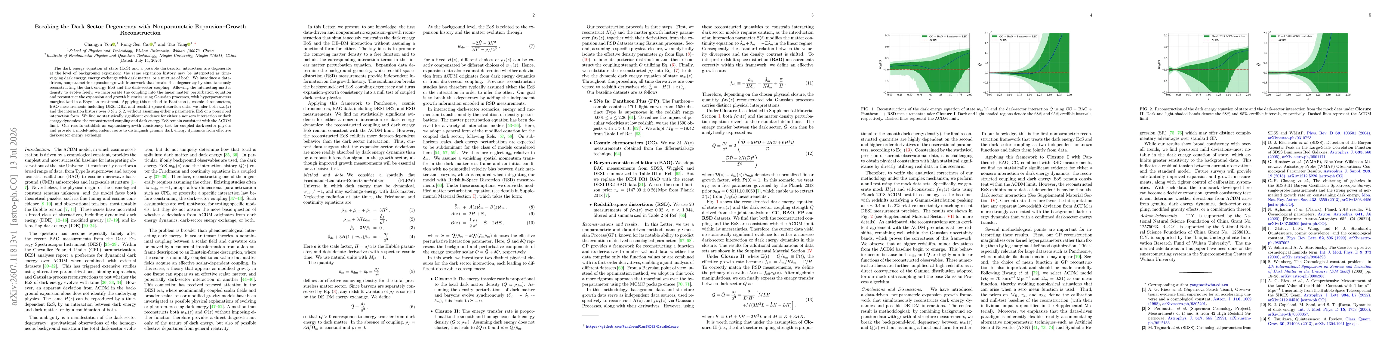 Thumbnail for Breaking the Dark Sector Degeneracy with Nonparametric Expansion--Growth Reconstruction