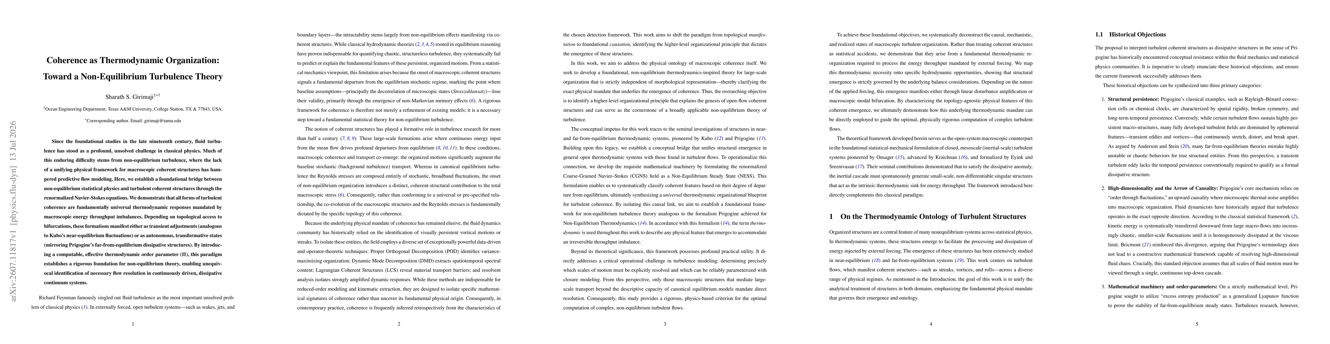 Thumbnail for Coherence as Thermodynamic Organization: Toward a Non-Equilibrium Turbulence Theory