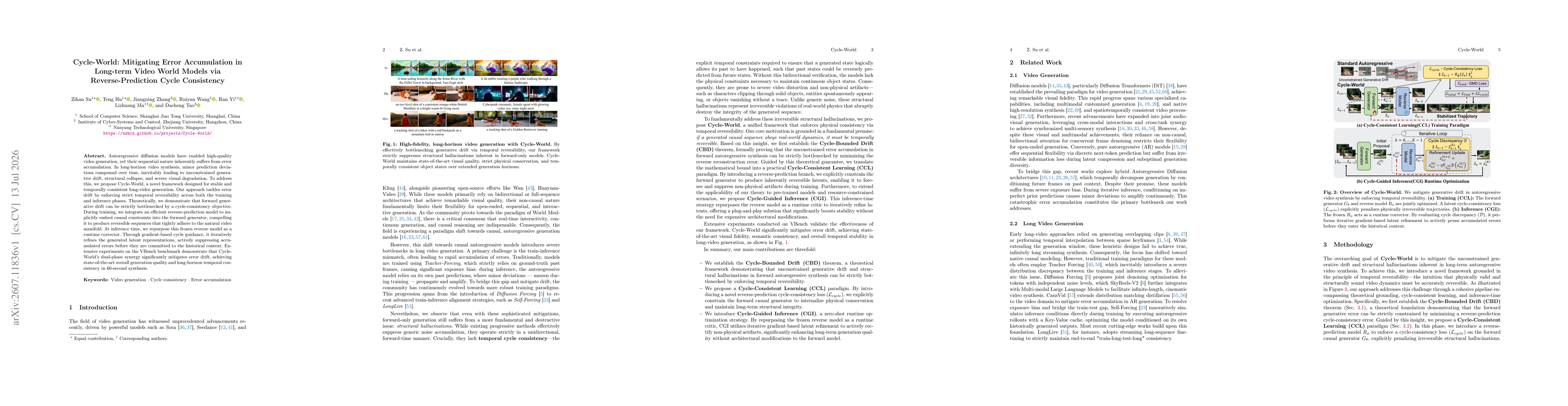 Thumbnail for Cycle-World: Mitigating Error Accumulation in Long-term Video World Models via Reverse-Prediction Cycle Consistency