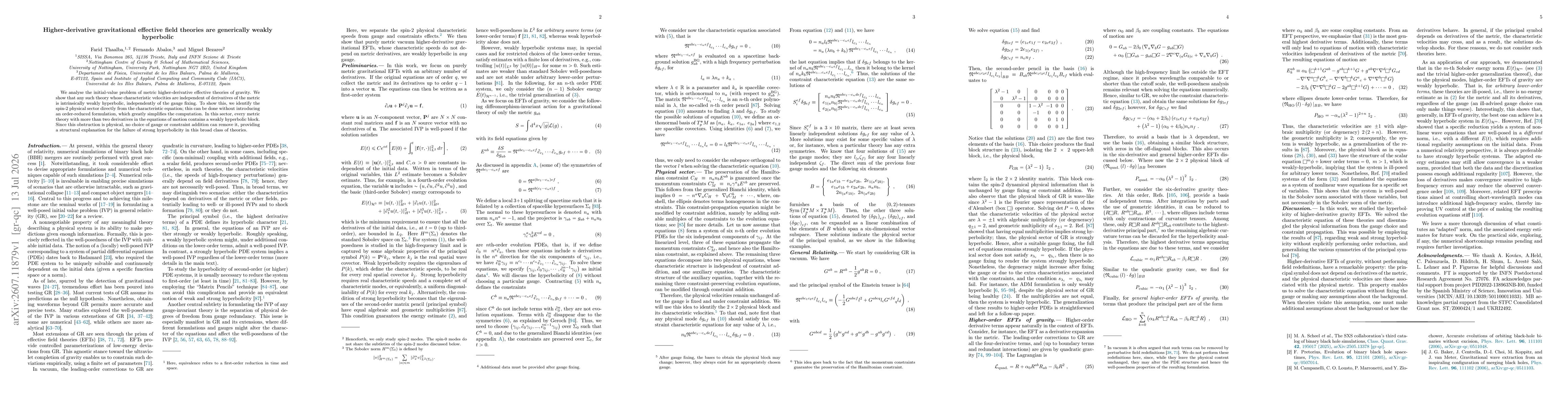 Thumbnail for Higher-derivative gravitational effective field theories are generically weakly hyperbolic