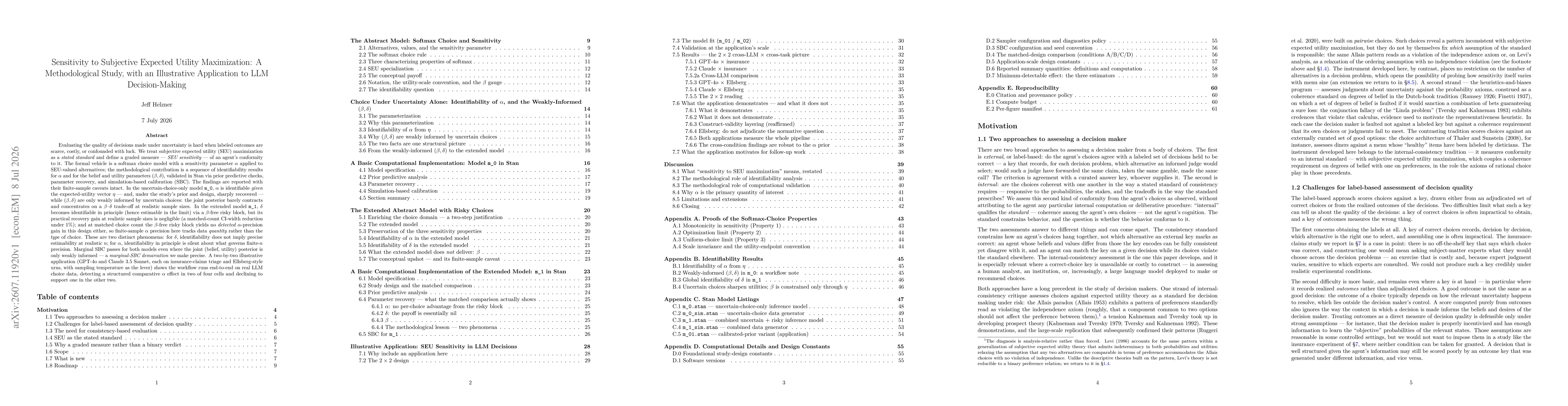 Thumbnail for Sensitivity to Subjective Expected Utility Maximization: A Methodological Study, with an Illustrative Application to LLM Decision-Making