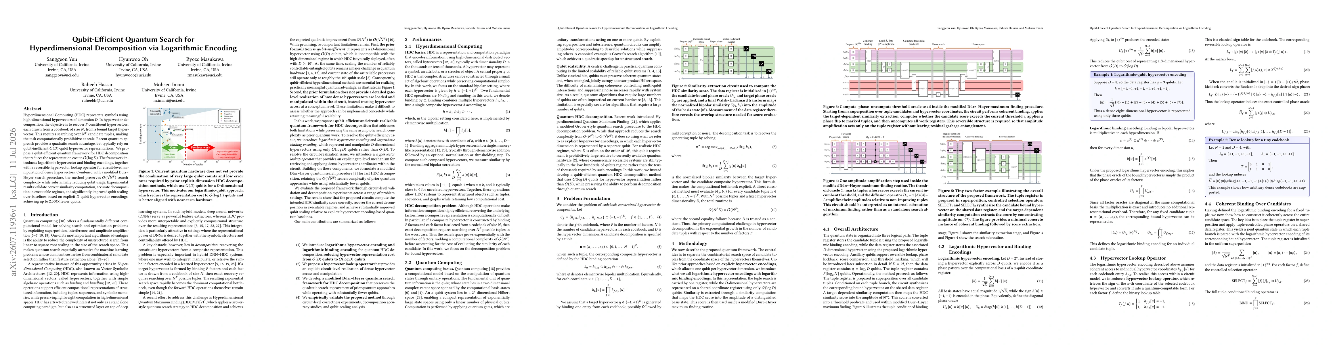 Thumbnail for Qubit-Efficient Quantum Search for Hyperdimensional Decomposition via Logarithmic Encoding