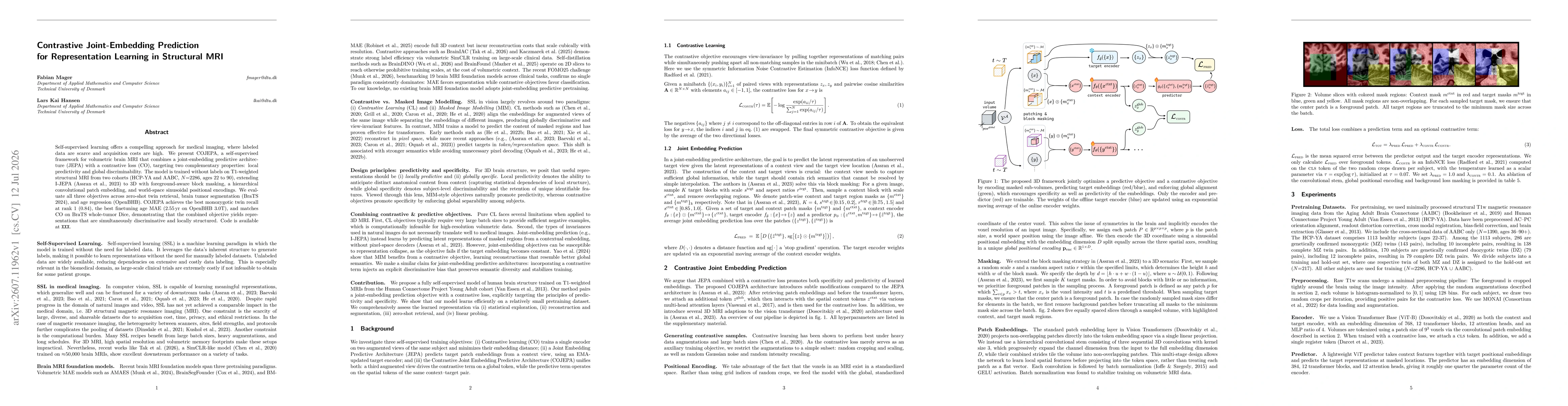 Thumbnail for Contrastive Joint-Embedding Prediction for Representation Learning in Structural MRI