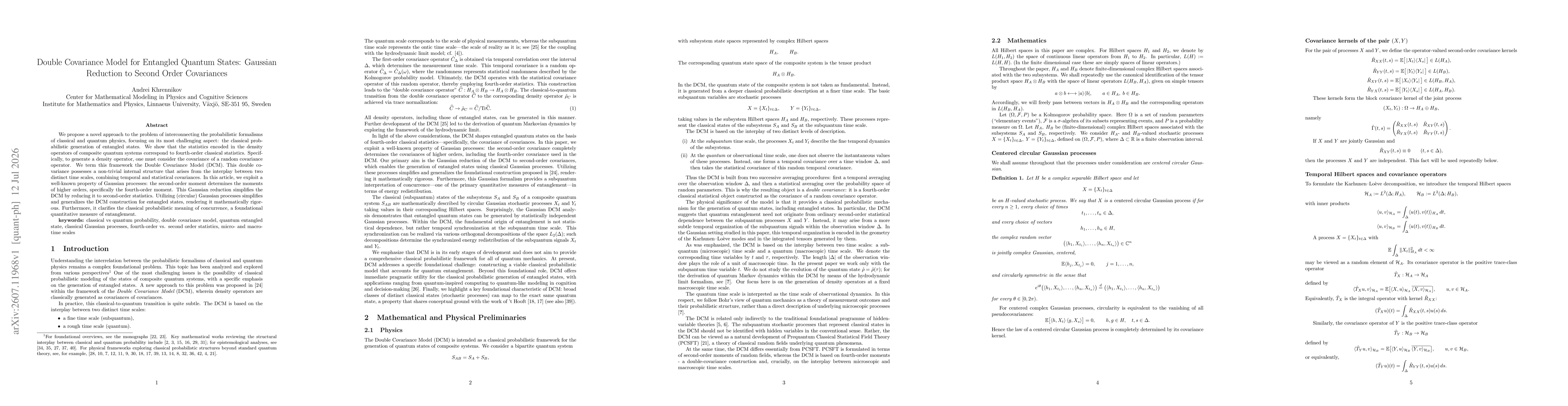 Thumbnail for Double Covariance Model for Entangled Quantum States: Gaussian Reduction to Second Order Covariances