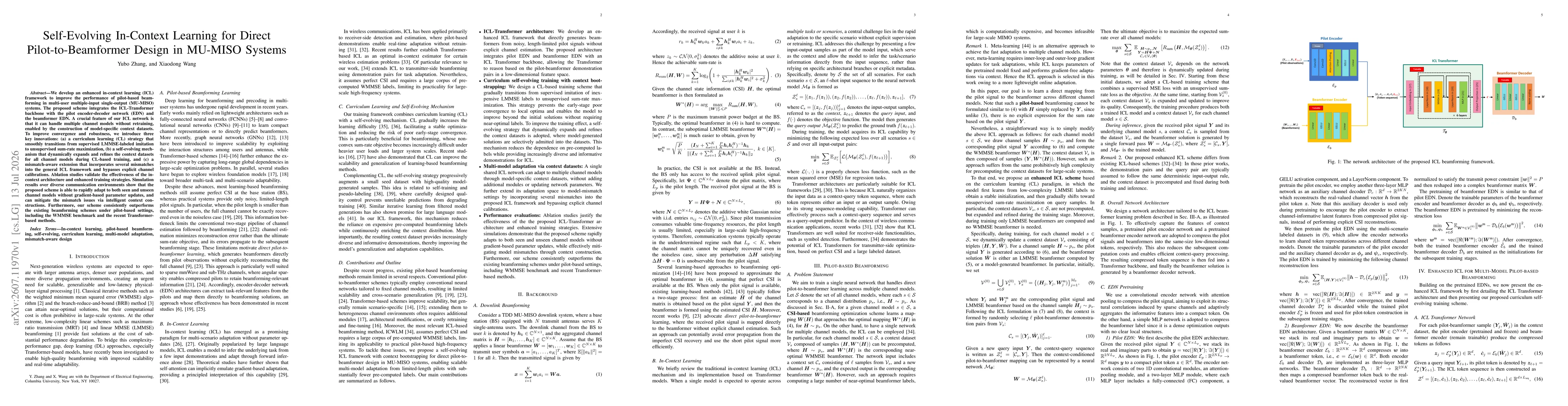 Thumbnail for Self-Evolving In-Context Learning for Direct Pilot-to-Beamformer Design in MU-MISO Systems