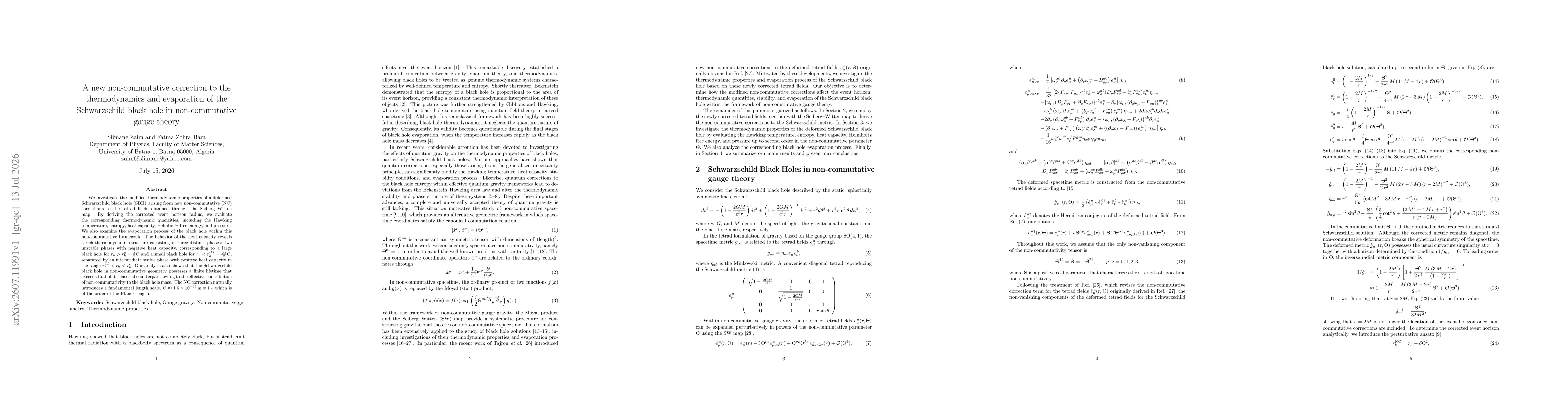 Thumbnail for A new non-commutative correction to the thermodynamics and evaporation of the Schwarzschild black hole in non-commutative gauge theory
