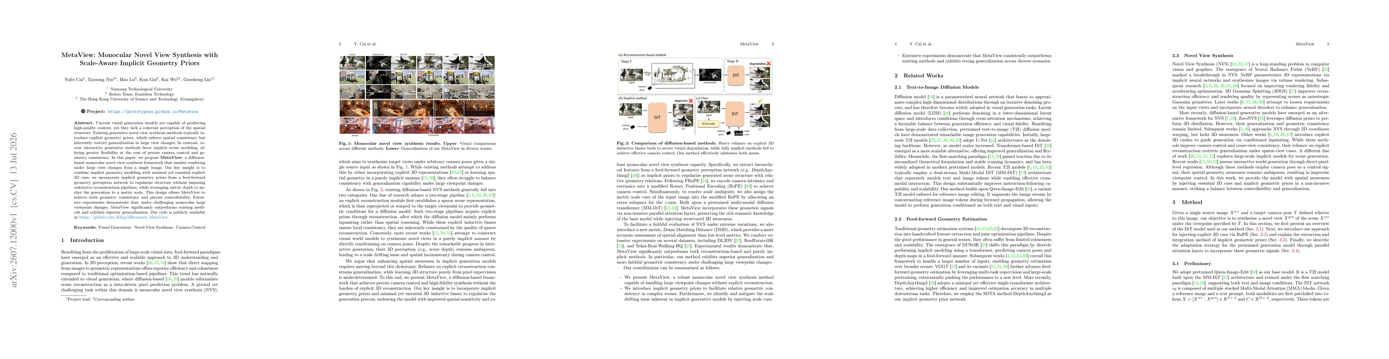 Thumbnail for MetaView: Monocular Novel View Synthesis with Scale-Aware Implicit Geometry Priors