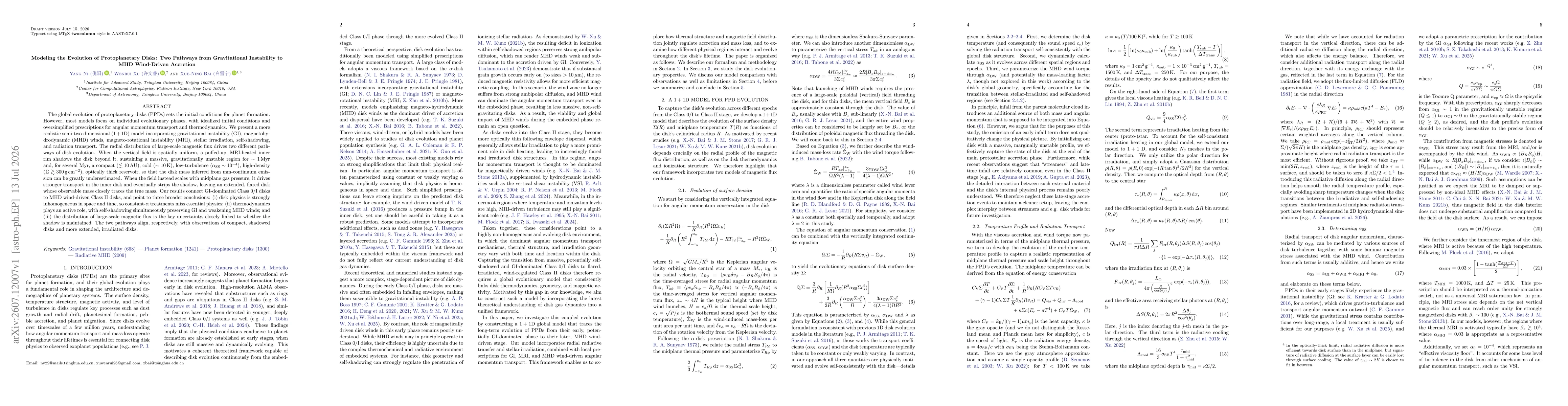 Thumbnail for Modeling the Evolution of Protoplanetary Disks: Two Pathways from Gravitational Instability to MHD Wind-Driven Accretion