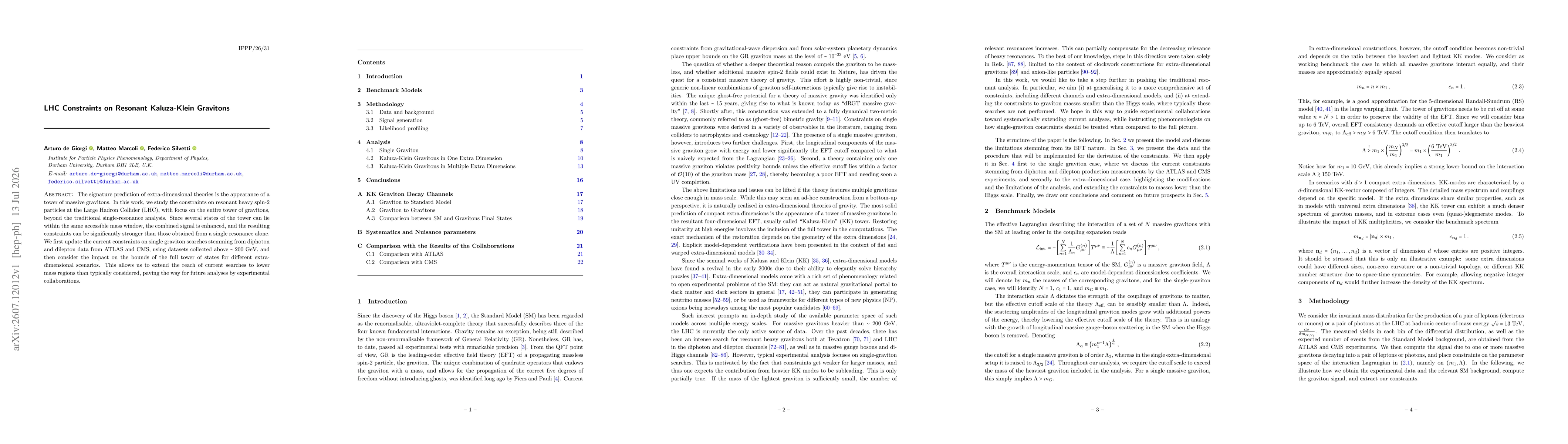 Thumbnail for LHC Constraints on Resonant Kaluza-Klein Gravitons