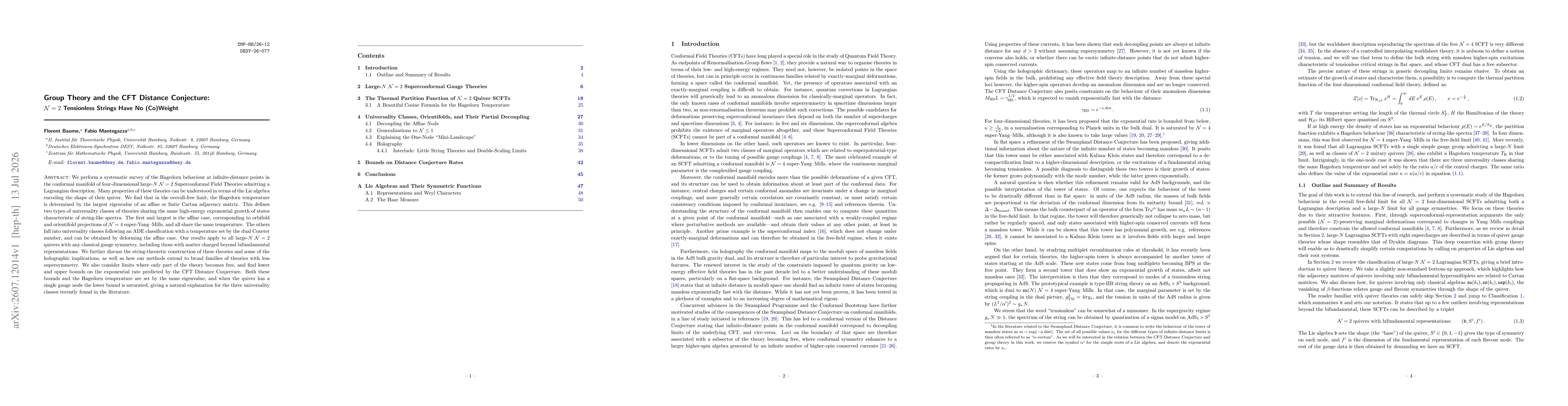 Thumbnail for Group Theory and the CFT Distance Conjecture: $\mathcal{N}=2$ Tensionless Strings Have No (Co)Weight