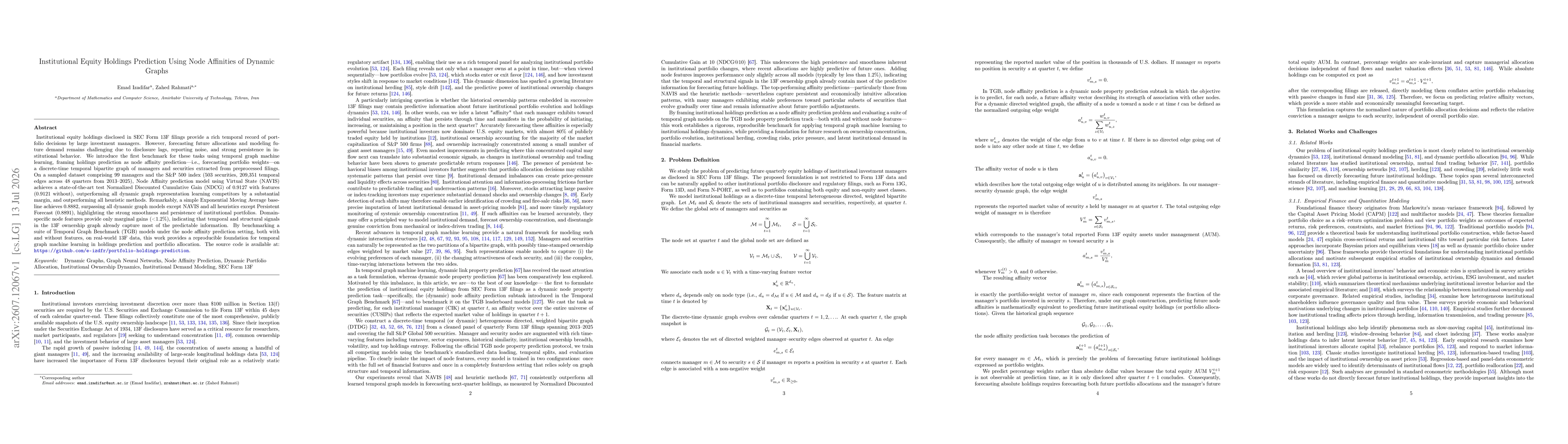 Thumbnail for Institutional Equity Holdings Prediction Using Node Affinities of Dynamic Graphs