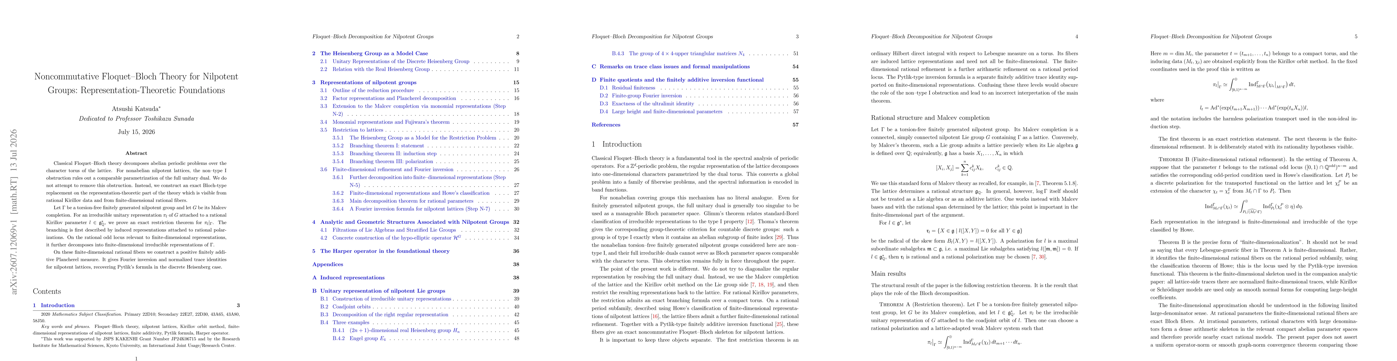 Thumbnail for Noncommutative Floquet--Bloch Theory for Nilpotent Groups:\ Representation-Theoretic Foundations