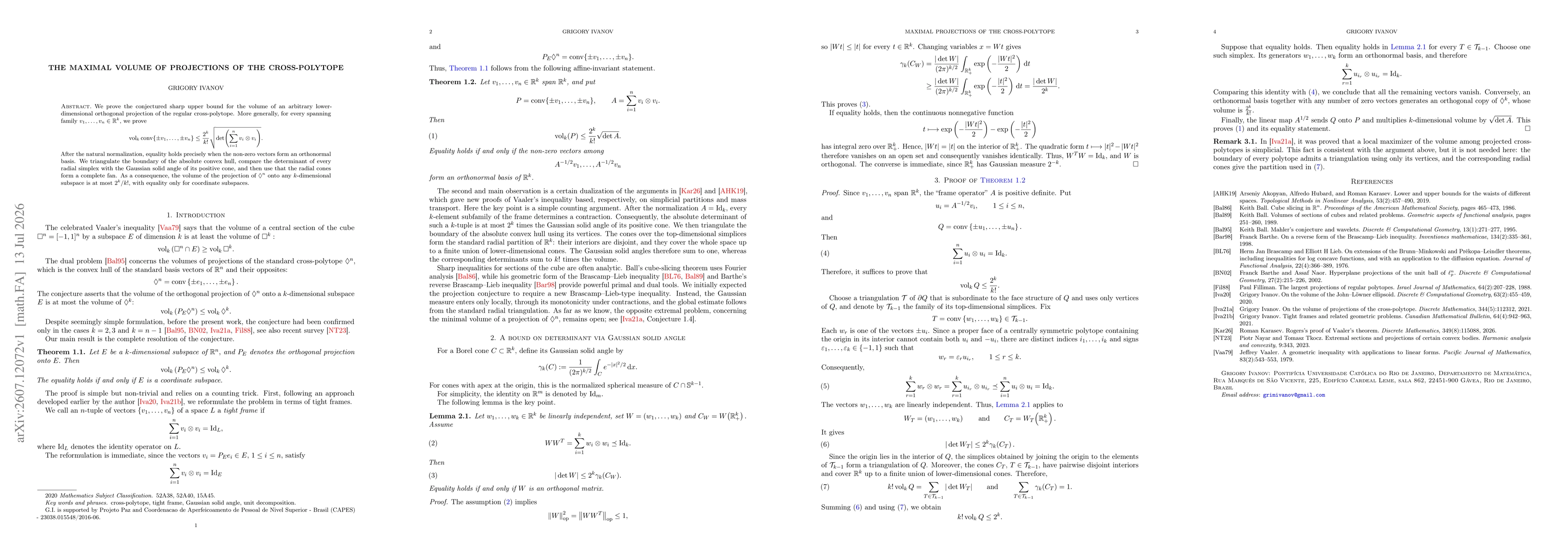 Thumbnail for The maximal volume of projections of the cross-polytope