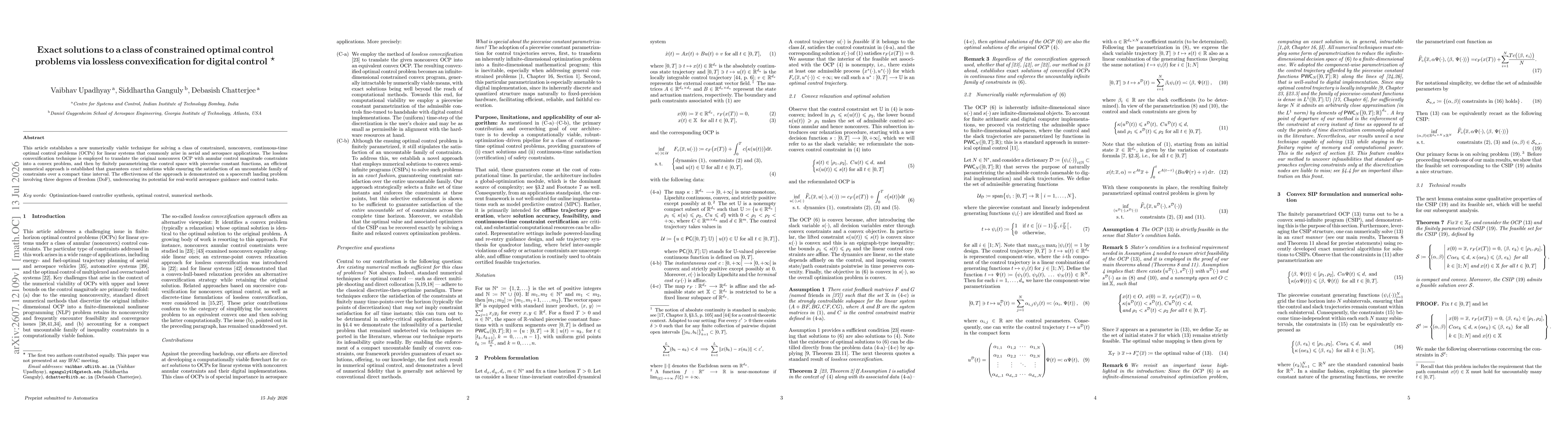 Thumbnail for Exact Solutions to a Class of Constrained Optimal Control Problems via Lossless Convexification for Digital Control
